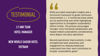 Testimonial graphic from New World Saigon Hotel, Vietnam