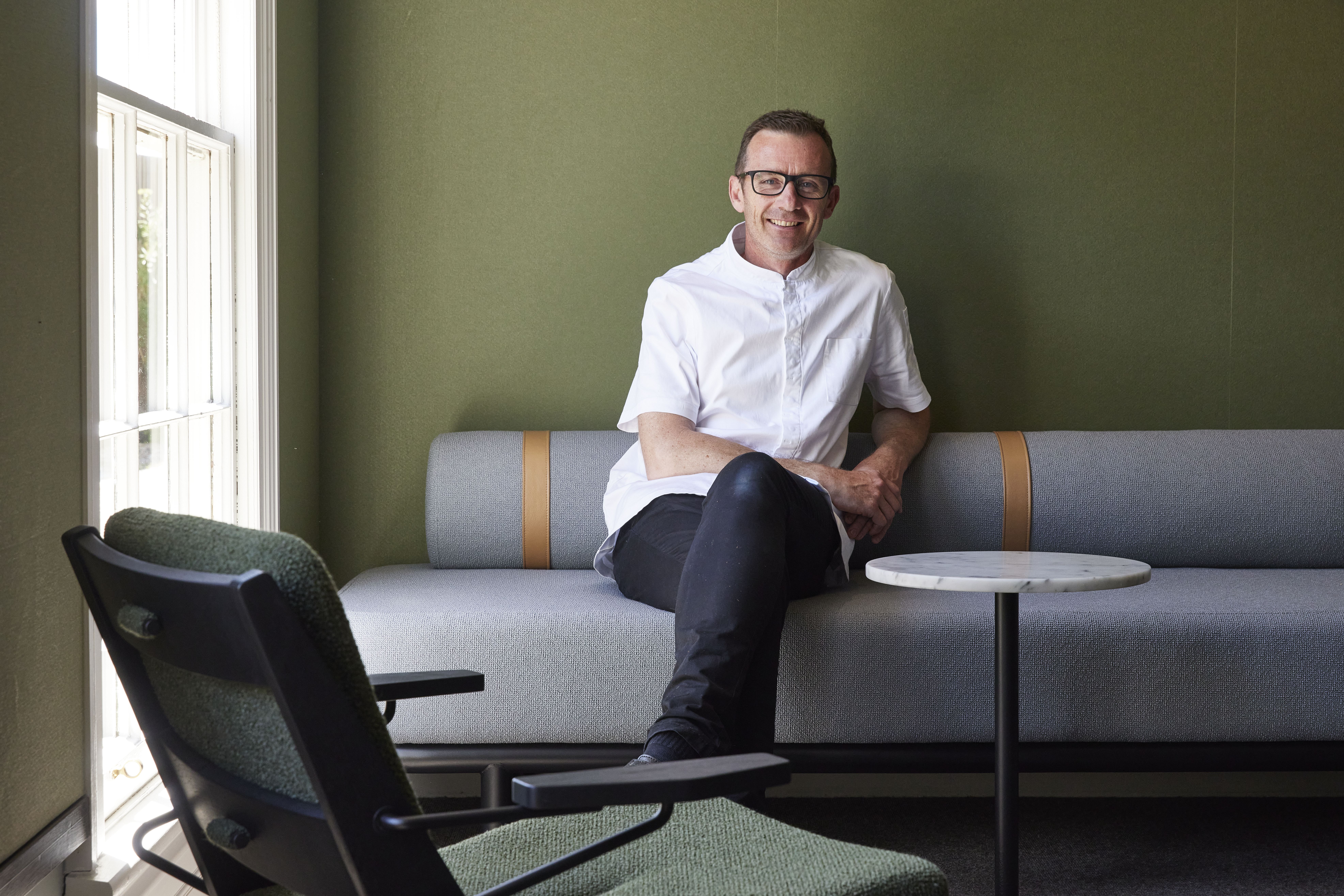 Chef Dan Hunter of Brae restaurant wearing chef's jacket