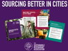 Graphic showing three pages of The SRA's 'Sourcing Better In Cities' toolkit against purple background